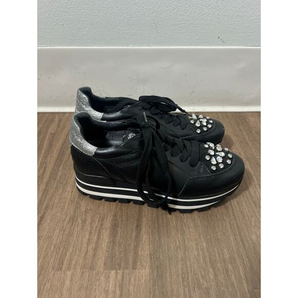 Janet Sport Black Sequined Sneakers Sz 38 - Picture 3 of 6